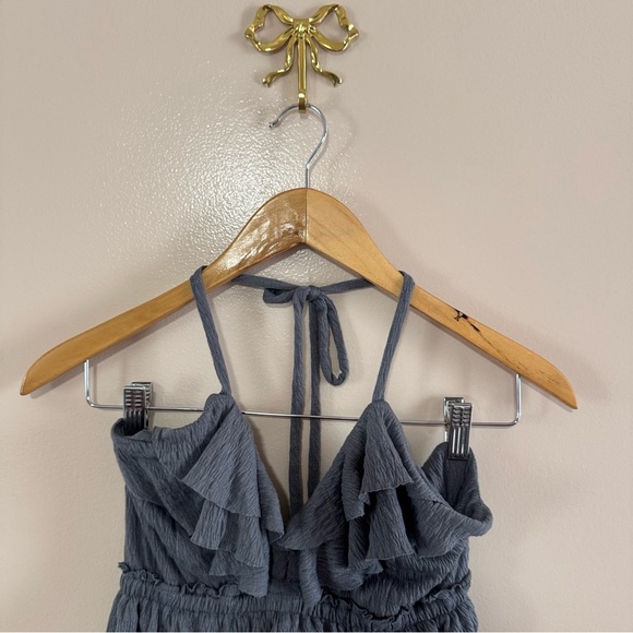 Free People Beach Santa Luz Gray Maxi Dress Ruffle Open Back Sz XS Beachy Vacay - Picture 4 of 7